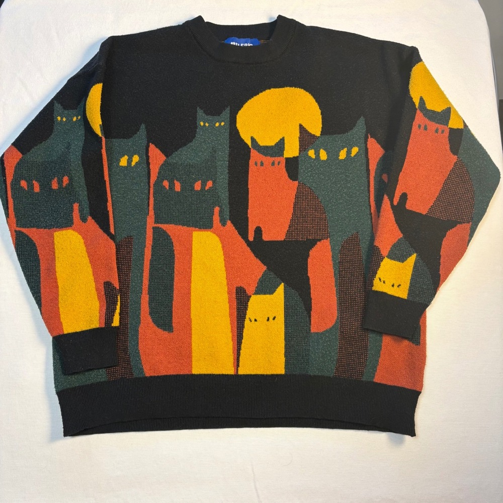 Aelfric Eden, Cat Graphic Sweater, Black Multi, Medium